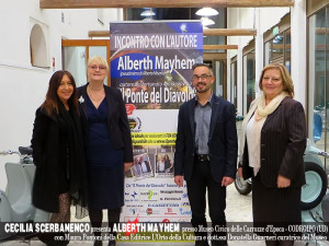 Cecilia Scerbanenco presenta Alberth Mayhem presso "Museo Civico delle Carrozze d'Epoca" (Codroipo-UDINE) con Maura Pontnoni della Casa Editrice "L'Orto della Cultura" e la dott.ssa Donatella Guarneri curatrice del Museo